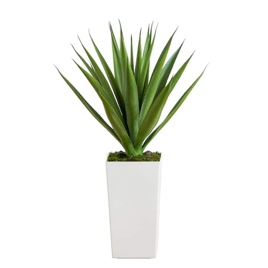 37" UV Resistant Artificial Agave Plant in White Tower Planter (Indoor/Outdoor) By Nearly Natural in Green | 25" x 25" x 37" | Michaels®